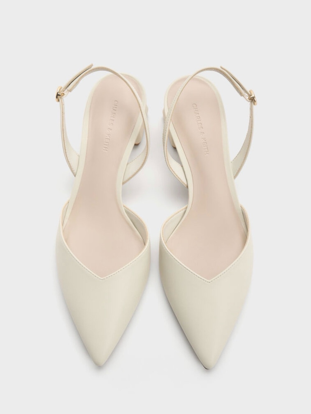 Charles & Keith • Katarina Metallic-Heel Slingback Pumps - Chalk - Picture 2 of 13